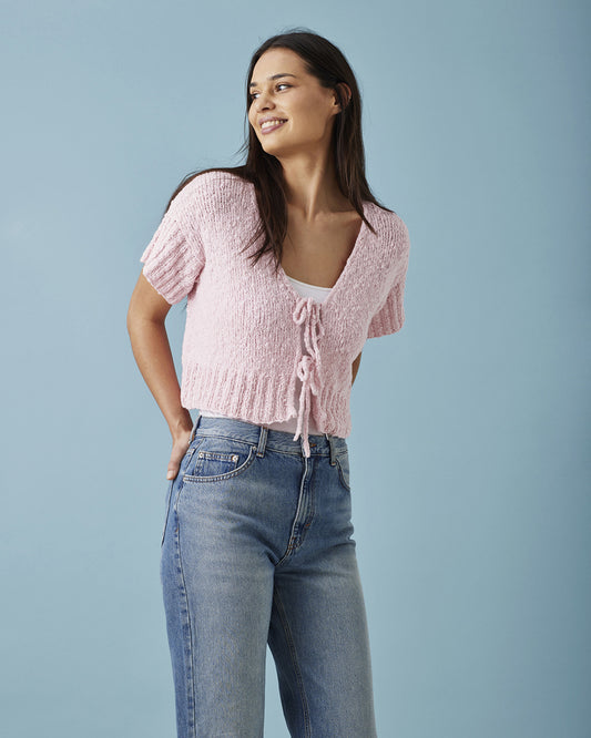 Kort trøje med I-cordkant og bindebånd