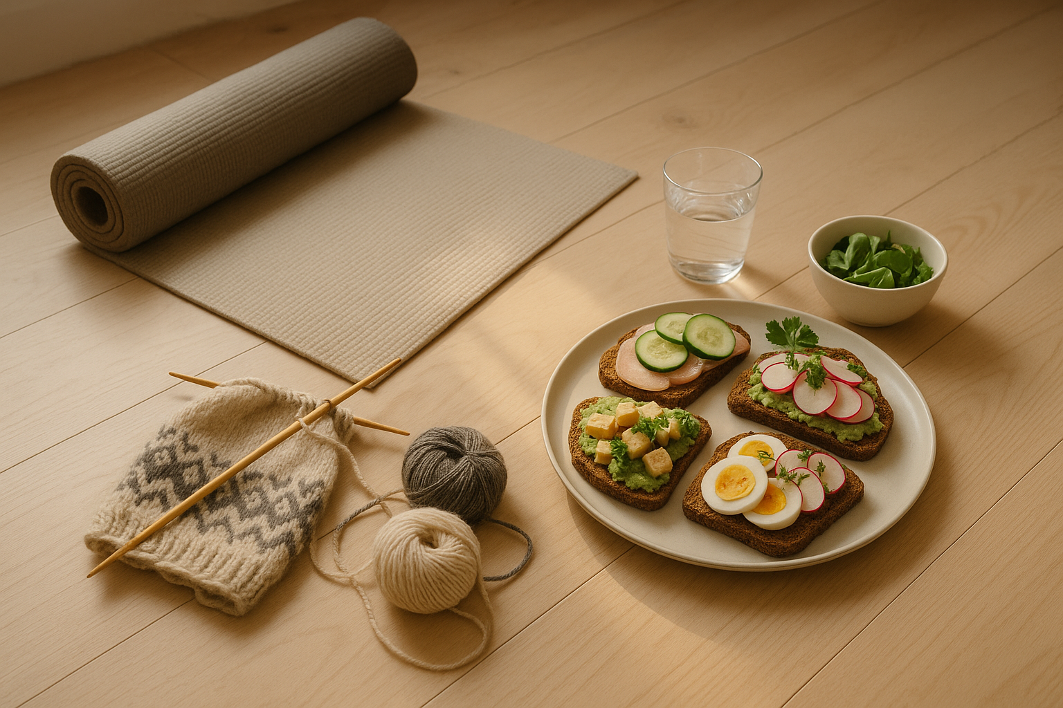 yoga, strik og frokost